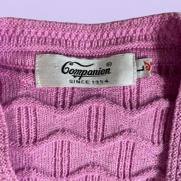 Vintage 90s Pink Waffle Knit Cardigan – Companion L, Pockets, V-Neck - Picture 7 of 7